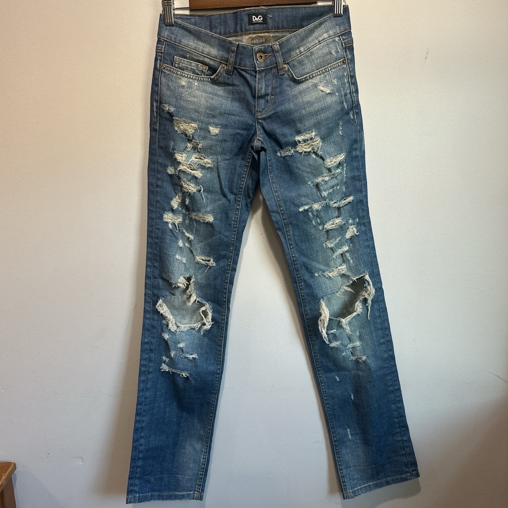 Dolce & Gabbana Distressed Straight Leg Jeans - Blue